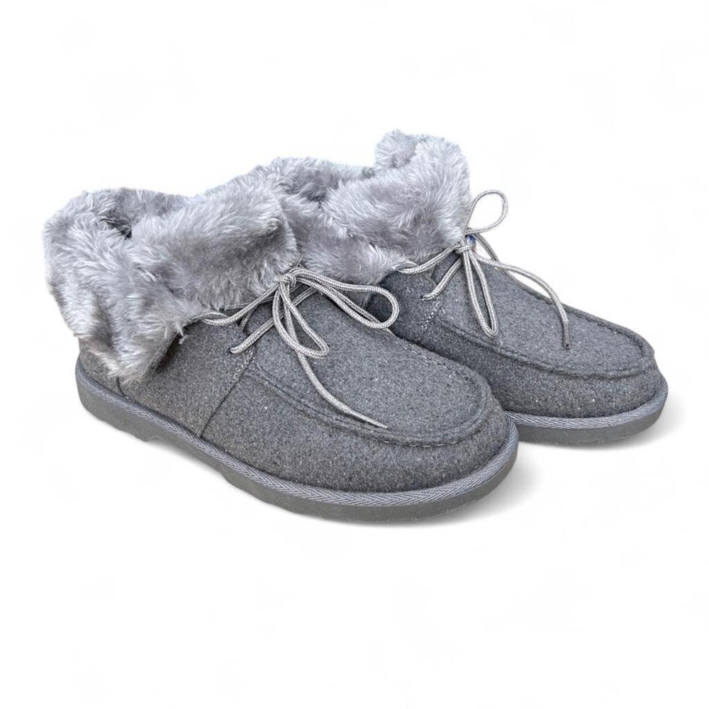 Makalu Gray Lace-up Moccasins Faux Fur Lined Women's 8.5 NWT Winter Boho Ski